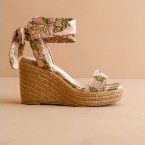 Oasis Society Shoes - Rose Garden Floral Espadrille Wrap Wedge Sandals - Oasis Society